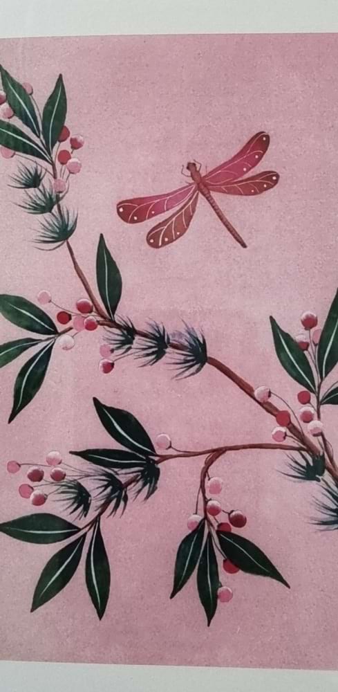 Dragonfly and bush flowers