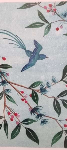 blue bird & Bush Flowers